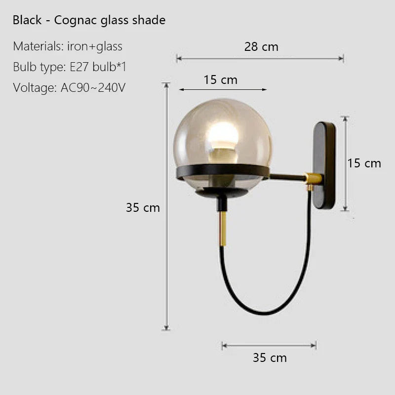 Glass Shade Wall Sconce Lamps for Hotel Bedroom LED Lights