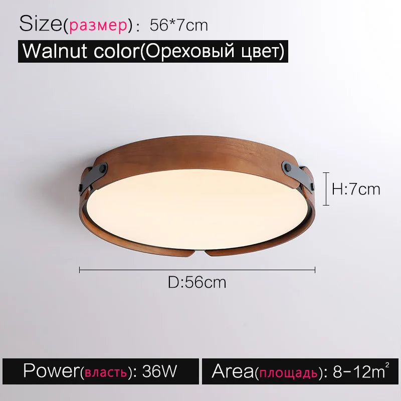 Walnut Round Ceiling Lamp by - Modern Japanese Nordic Bedroom Dining Room Lighting