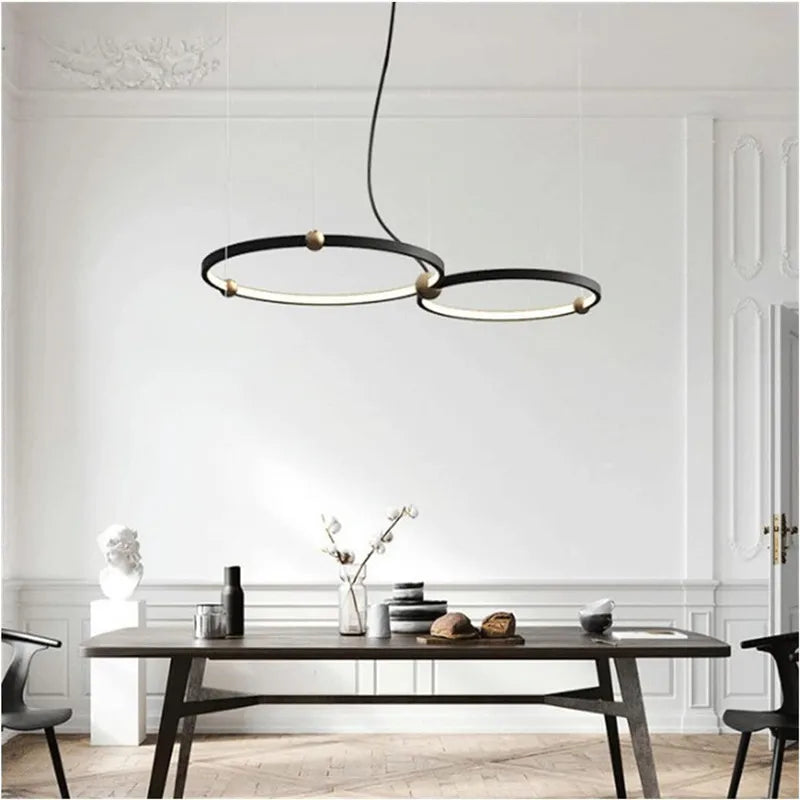 Black Gold Chandelier Creative Italian Design Light Metal LED Rings Circle
