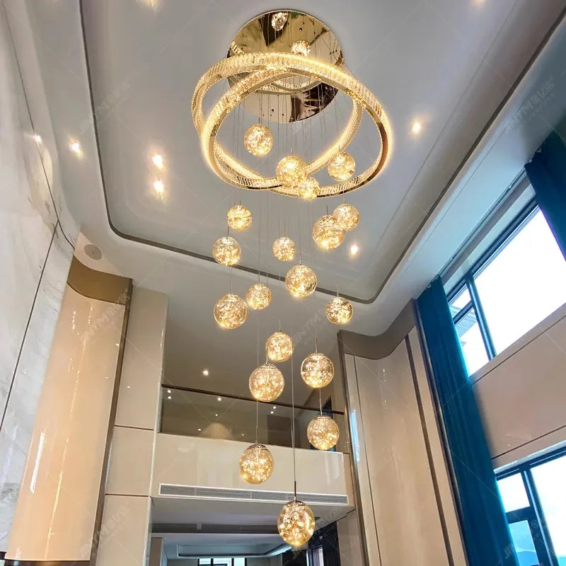 Modern Crystal Chandelier Stair Living Room Pendant Lights Interior Lighting