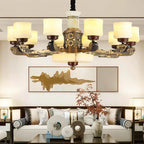 All Copper Marble Jade Chandelier: Luxury Living Room Hall Bedroom Lighting