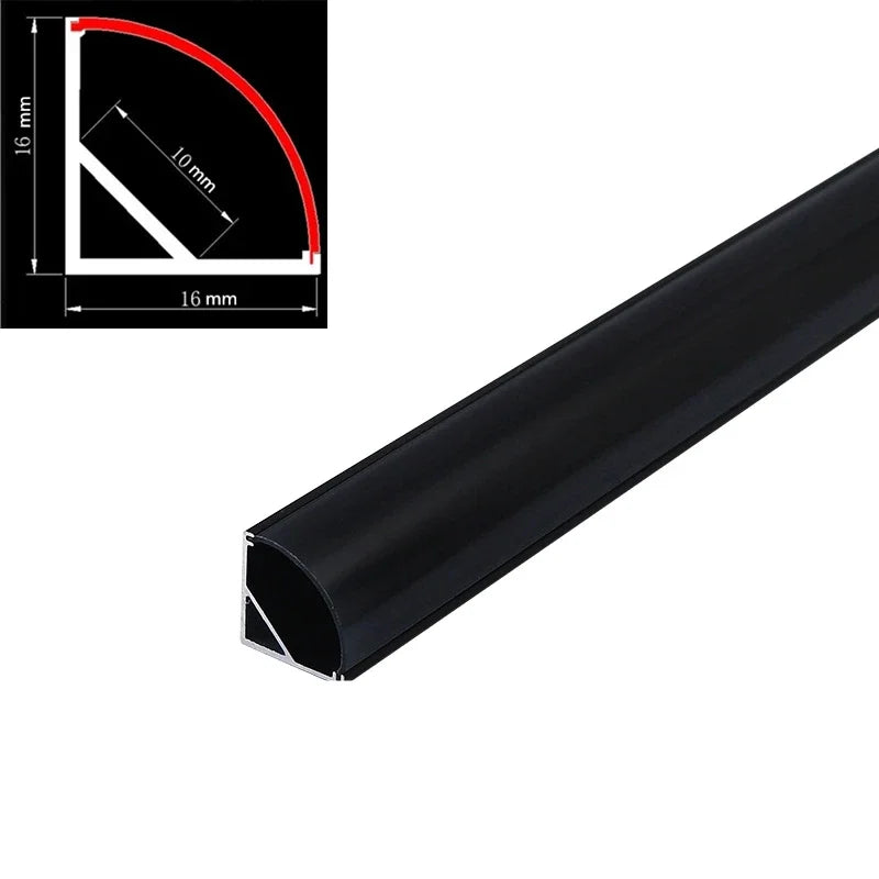 V-Type Black Aluminum Profile with Milky Cover - LED Channel for Wall Decor