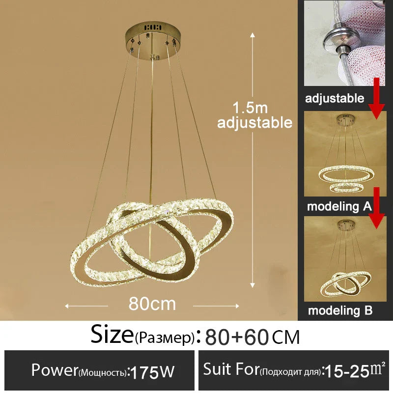 Gold Gloss LED Crystal Ring Chandelier for Modern Luxury Living Room