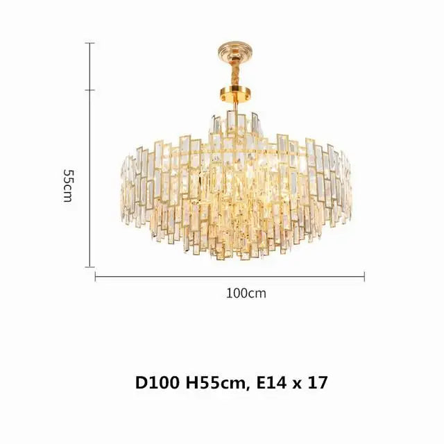 Gold Steel Crystal Pendant Chandelier - Luxury LED Dining Room Hanging Lamp