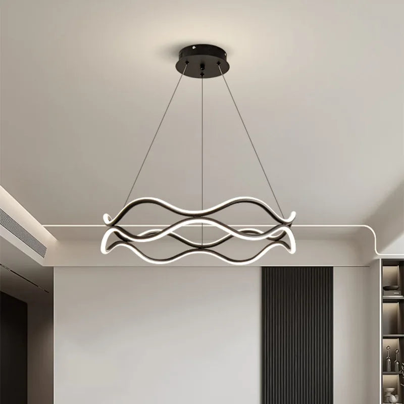 Wave Ring LED Pendant Chandelier for Living Room Bedroom, Modern Circle Lamp Fixture