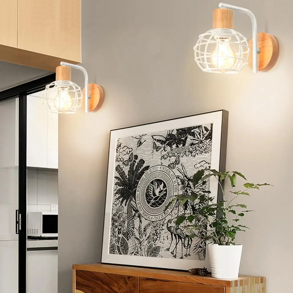 Industrial Wire Cage Wall Sconce E27 Rustic Retro Bedside Light Fixture