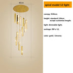 Crystal Lustre Pendant Lights with Dimmable LED, Adjustable Cable - Gold Chrome Steel