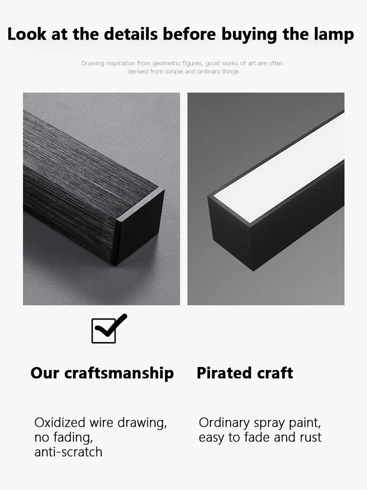 Black Chandelier LED Ceiling Lamp: Nordic Minimalist Square Bedroom Living Room Lighting