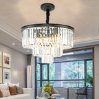 Crystal Gold Black LED Chandelier - Multi-Storey Modern Round Pendant Lamp