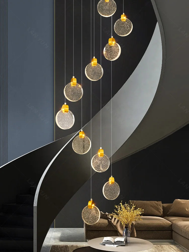 Crystal Chandelier LED Pendant Light for Modern Duplex Building Staircase
