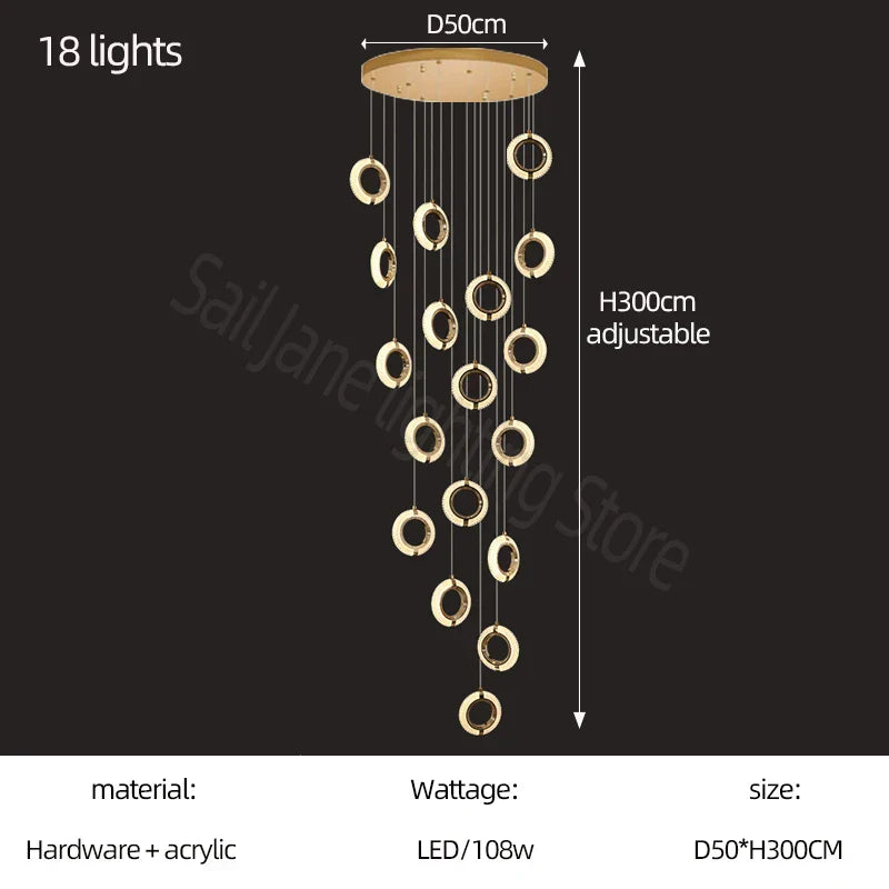 Modern Ring Chandelier for Living Room, Dining Room, Bedroom - Villa Attic Lighting