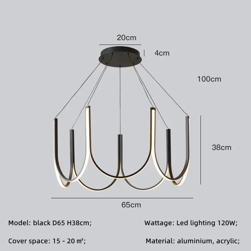 Modern Black Aluminium LED Pendant Chandelier for Foyer, Adjustable Lighting Solution