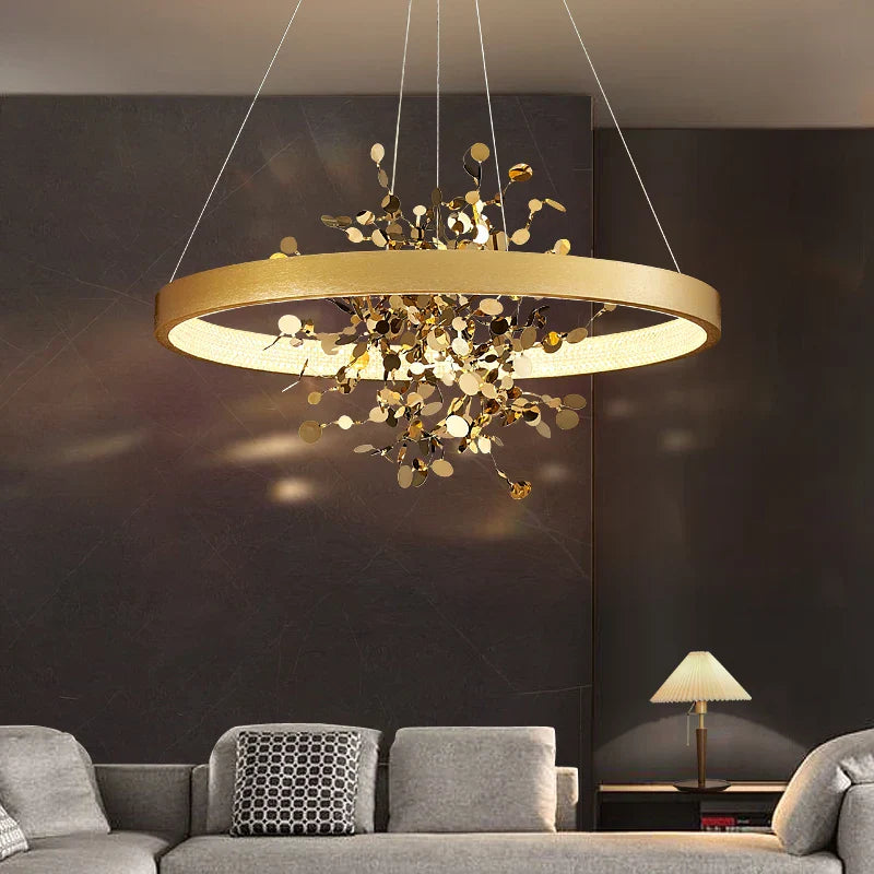 Modern Golden Ring LED Pendant Chandelier for Living Room and Bedroom