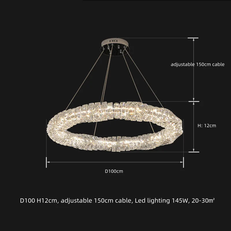 Modern Crystal Pendant Light Dimmable Remote Control Luxury Steel LED Lamp