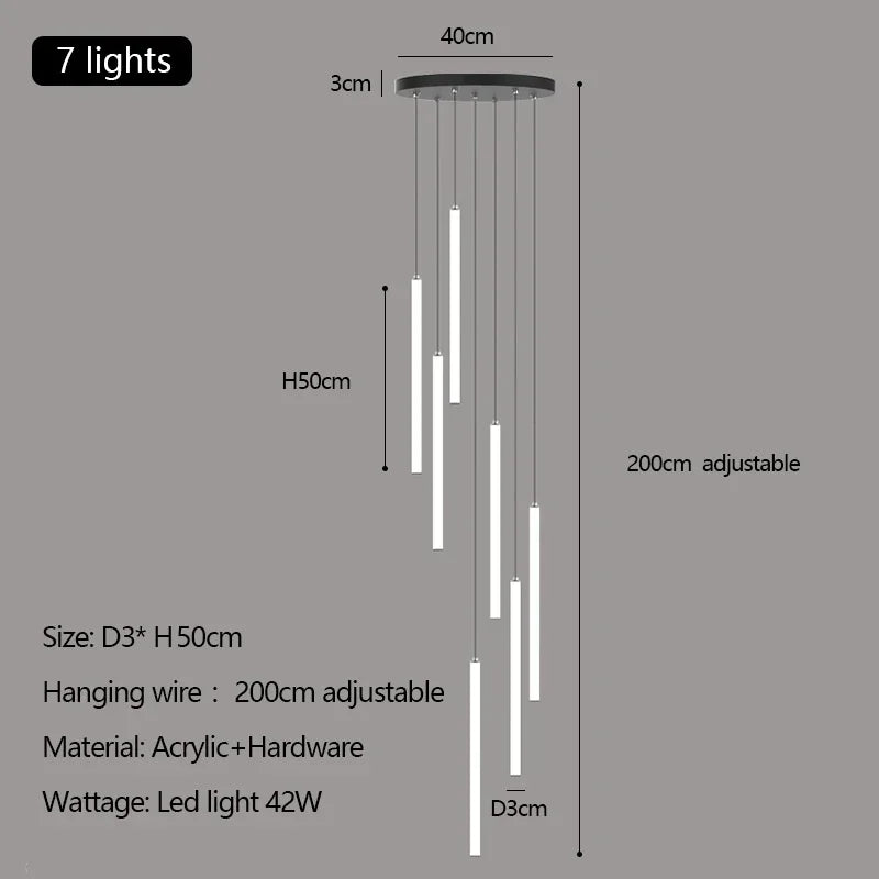 Modern Minimalist Stair Pendant Strip Lamp for Luxury Living Spaces.