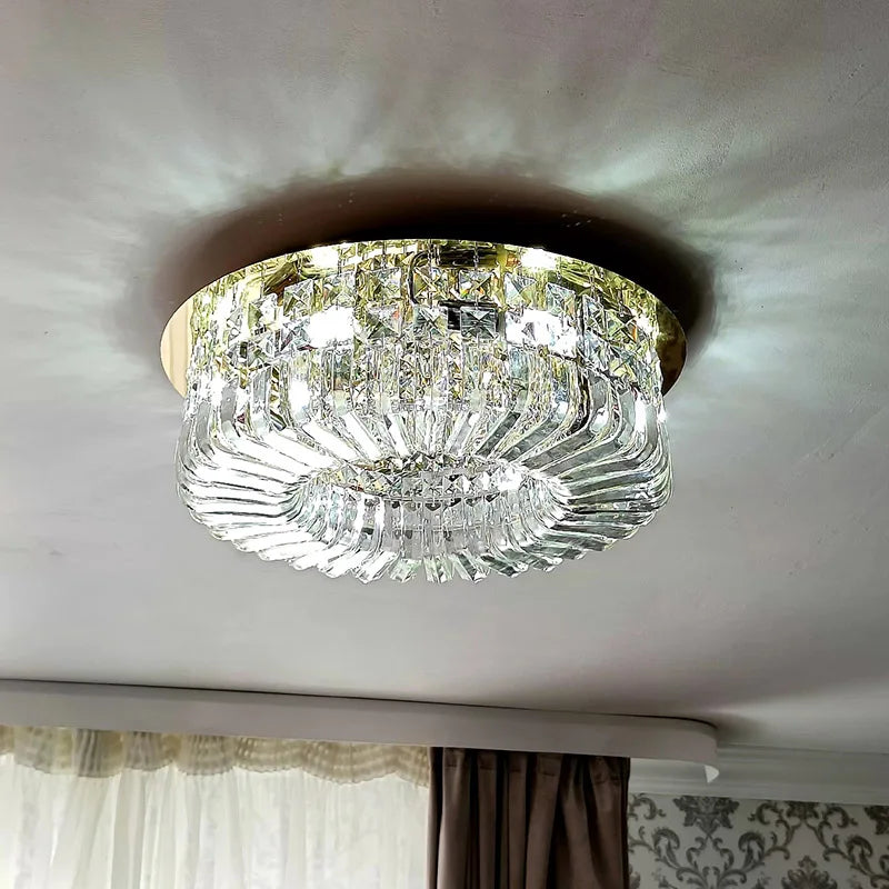 Crystal Glass Round Ceiling Chandelier: Luxury Modern LED Indoor Lighting for Home Decor