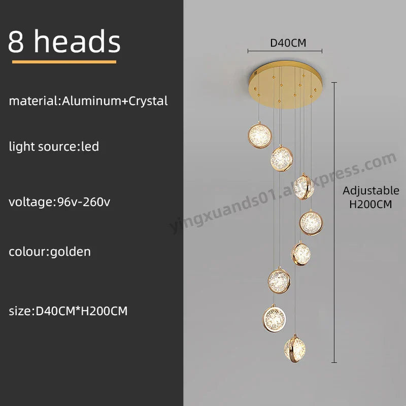 Crystal Ball LED Rotating Stair Chandelier - Nordic Luxury Loft Bubble Design