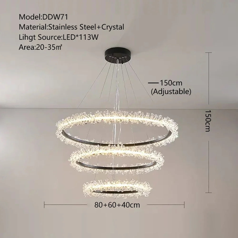 Crystal Pendant Chandelier: Designer LED Lighting for Living Room, Dining Room, Bedroom
