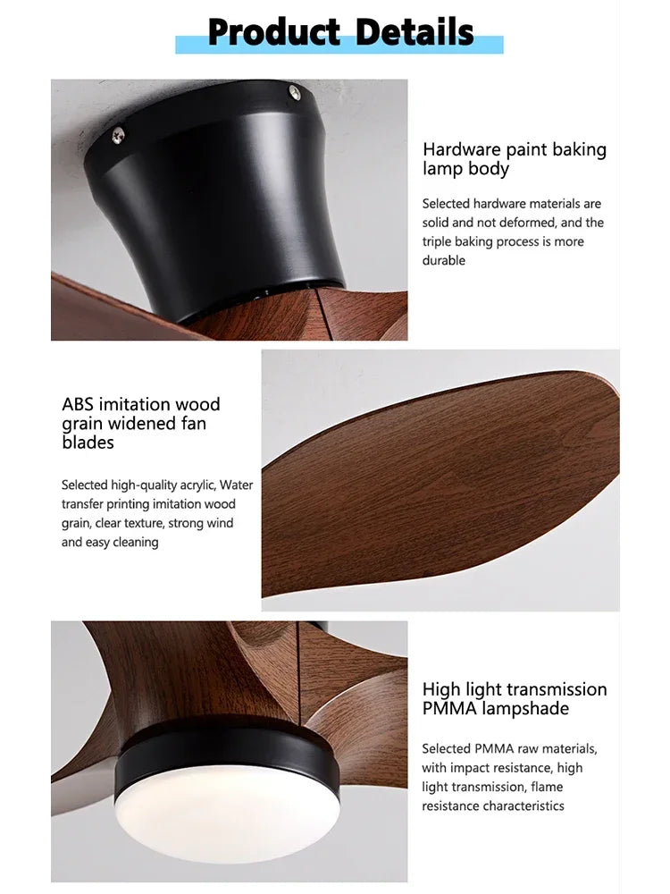 Smart DC Motor Ceiling Fan 6 Speed Remote Control 24CM Luxurious Design