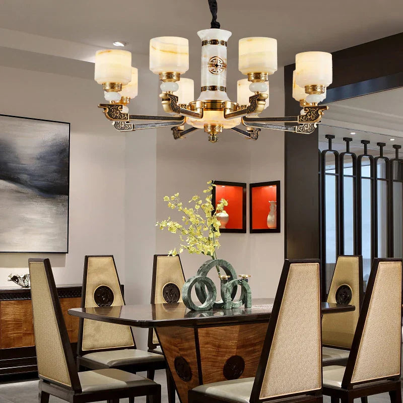 Luxury Copper Jade Chandelier for Living, Dining & Bedroom - Hollow Design