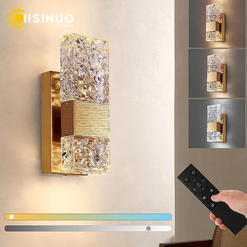 Crystal LED Wall Light Remote Control Dimmable 3000K 6000K for Bedroom Hallway