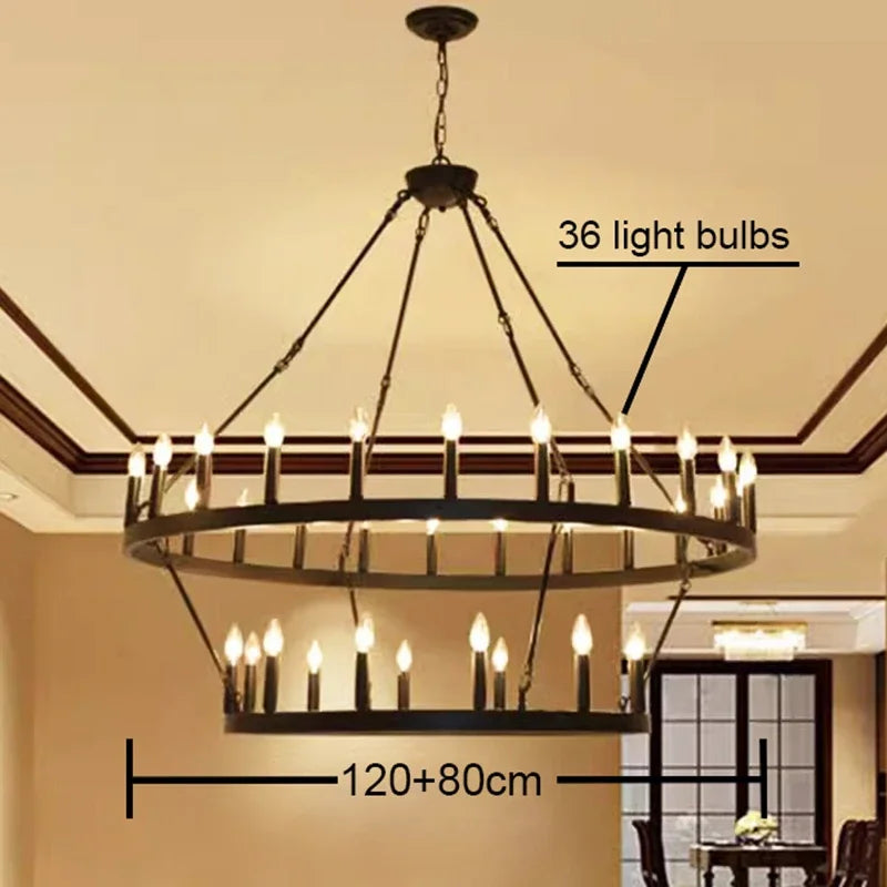 Modern Retro Round LED Pendant Lights - Black Ceiling Chandelier for Living Room and Restaurant