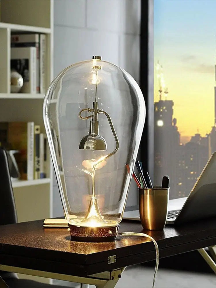 Glass Desk Lamp: Vintage Industrial Style Table Light for Bedroom Décor