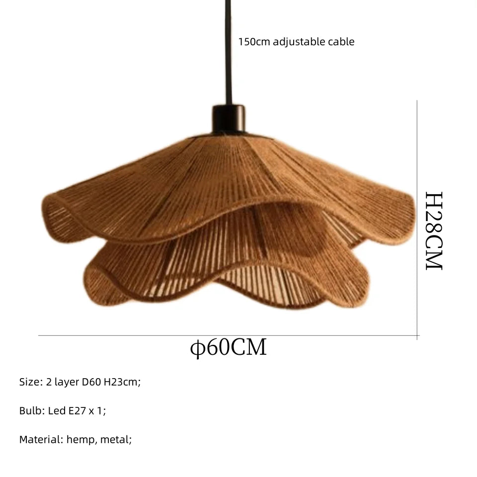 Japanese Hemp Knit Pendant Light E27 LED Lamp - Nordic Wabi Sabi Style