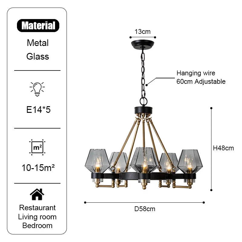 Luxe Glass Chandelier: Modern Retro Living Room Pendant Lamp Lighting Fixtures