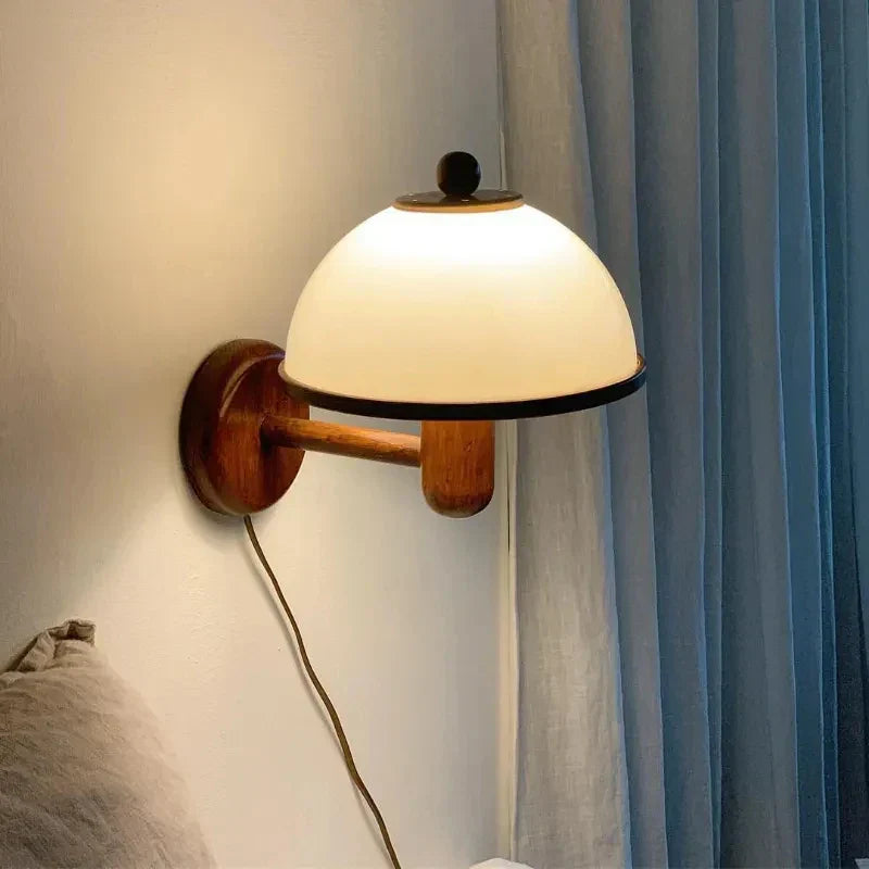 Mushroom Wall Lamp Wood Acrylic Light Bedroom Living Room Decorative Sconce
