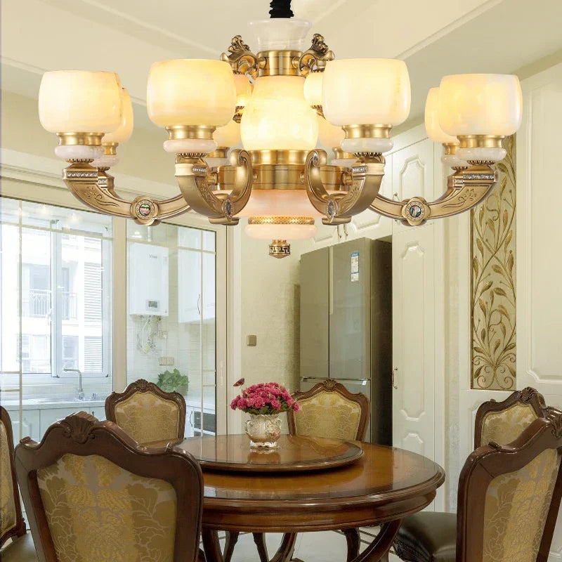 Chinese Jade Chandelier: Elegant All-Copper Lighting for Living Room, Bedroom, Dining Hall