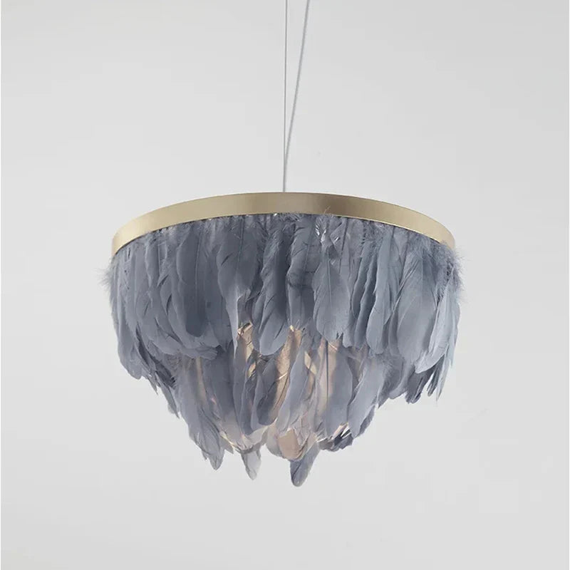 Nordic Feather Circle Chandelier for Marriage Bedroom and Home Decor Lighting