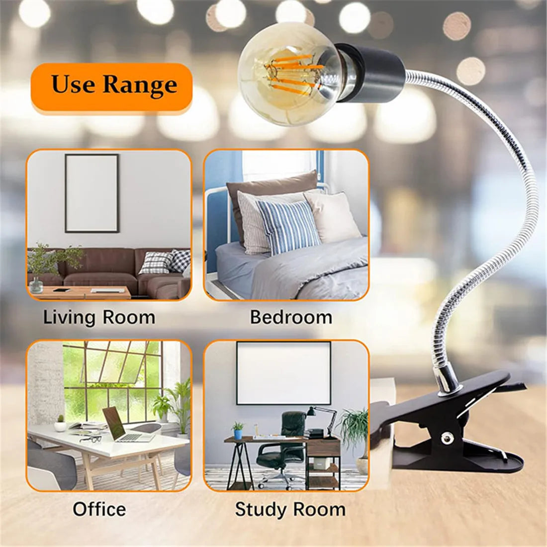 Adjustable Gooseneck Clip Lamp Holder for Home Office Bedside
