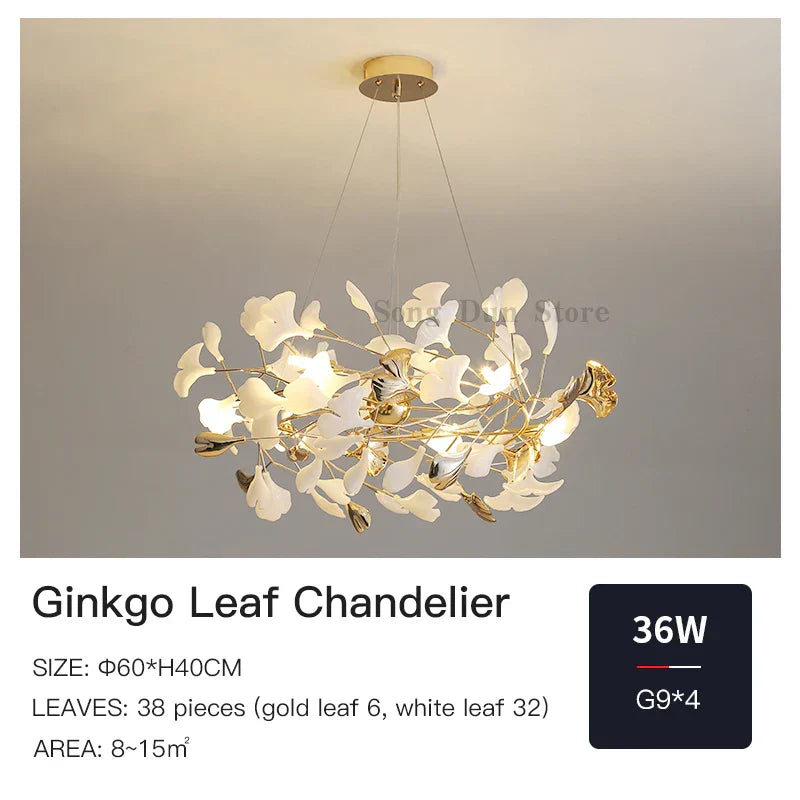 Ginkgo Leaf Chandelier: Elegant Nordic Art Luxury for Dining Room, Bedroom, Living Room