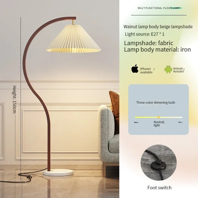 Nordic Wooden LED Corner Floor Lamp for Bedroom and Living Room