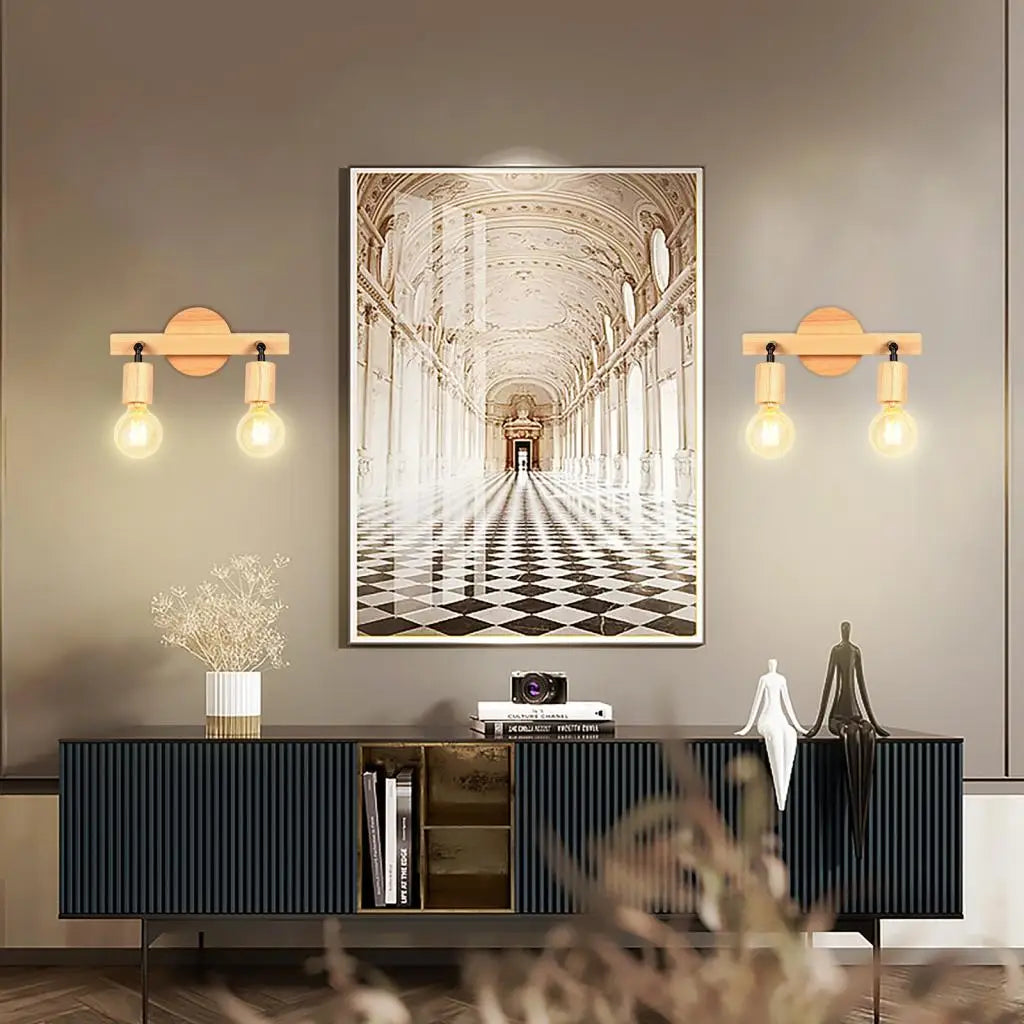 Wood Double Heads Wall Lamps - Modern Nordic Indoor Lighting Sconces