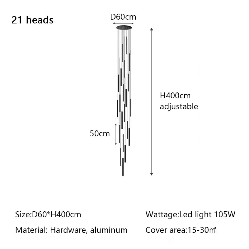 Modern Minimalist LED Stair Chandelier for Duplex Building Villa Living Room Dining Area