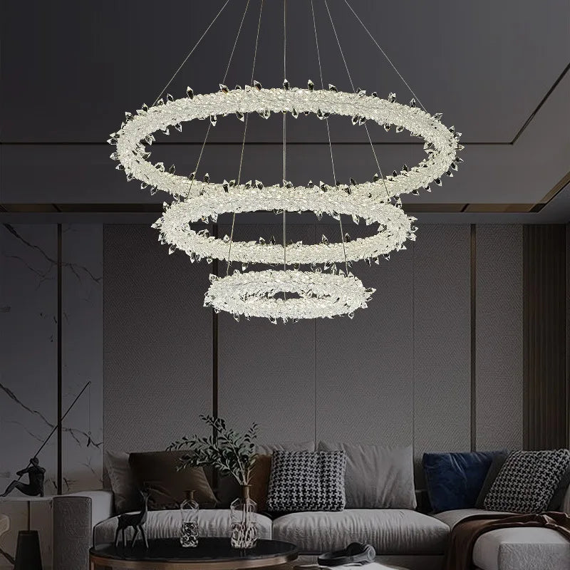 Luxe Crystal Pendant Light - Dimmable LED Art Deco Circle Lamp