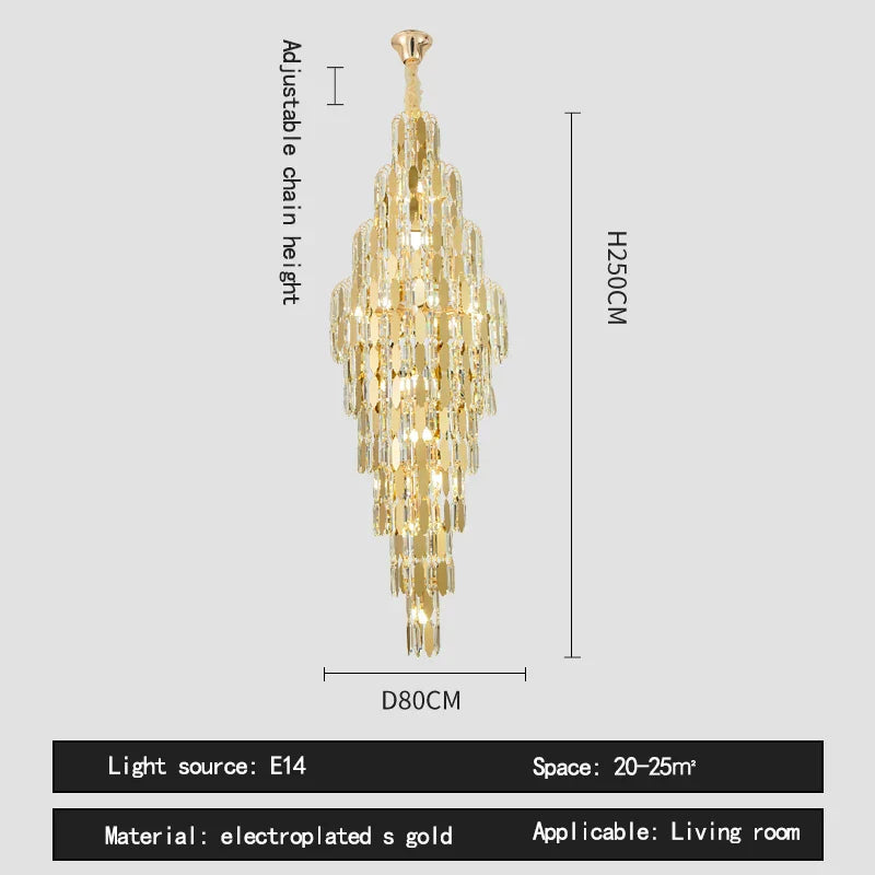 Crystal Spiral Pendant Light Chandelier Loft Luxury Staircase Elegant Upscale