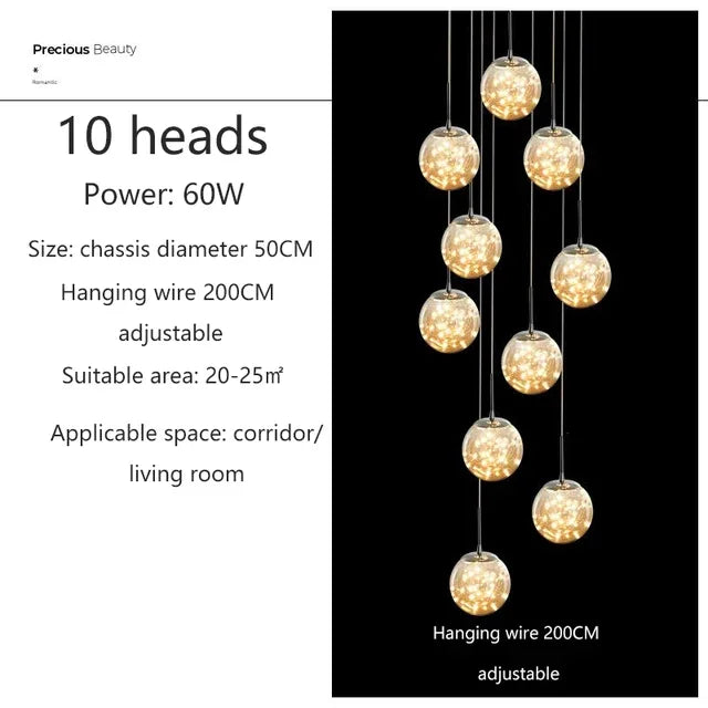 Luminous Glass Ball Pendant Chandeliers for Living Dining Room Decor LED Lighting