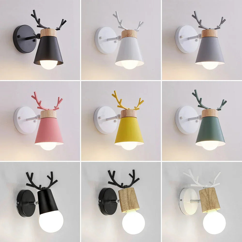 LED Antlers Wall Lamp Wooden Nordic Vintage Modern Loft Bedroom Lighting E27