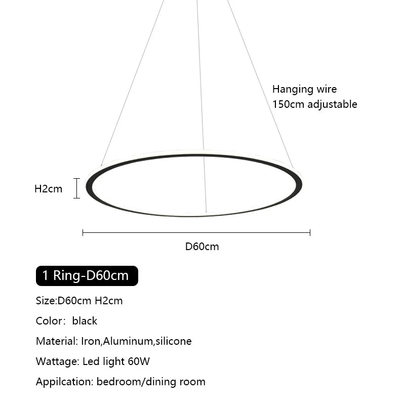 Nordic Circle Ring LED Chandelier: Minimalist Living Room Pendant Light