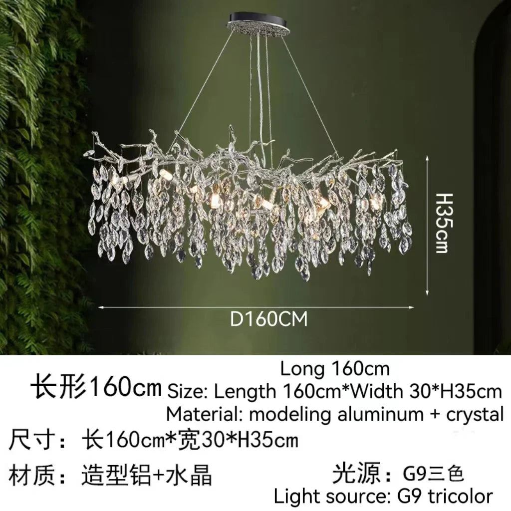 Golden Crystal Tree Chandelier, Luxury Matte Aluminum Art Ceiling Light for Living Room