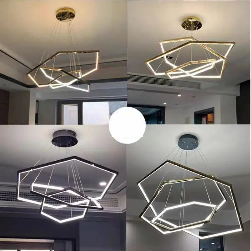 Modern Luxury Hexagon LED Pendant Chandelier for Living Room and Bedroom