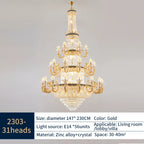 Elegant Duplex Crystal Chandelier for Villa Living Room & Hotel Lobby