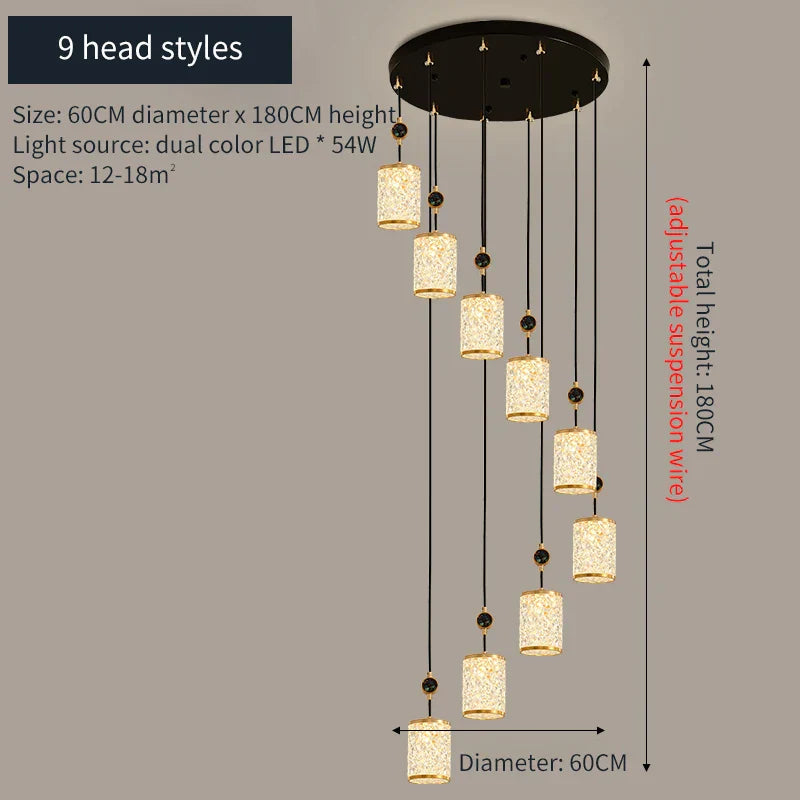 Rotating Chinese Style Stair Chandelier: High-End Villa Duplex Lamps