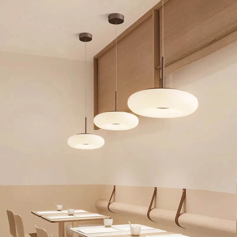 Modern White LED Circular Pendant Light for Restaurant, Coffee Shop, and Study