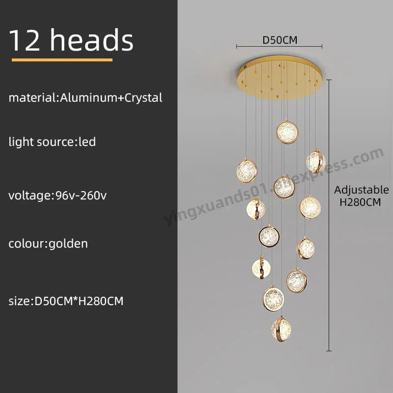 Crystal Ball LED Rotating Stair Chandelier - Nordic Luxury Loft Bubble Design