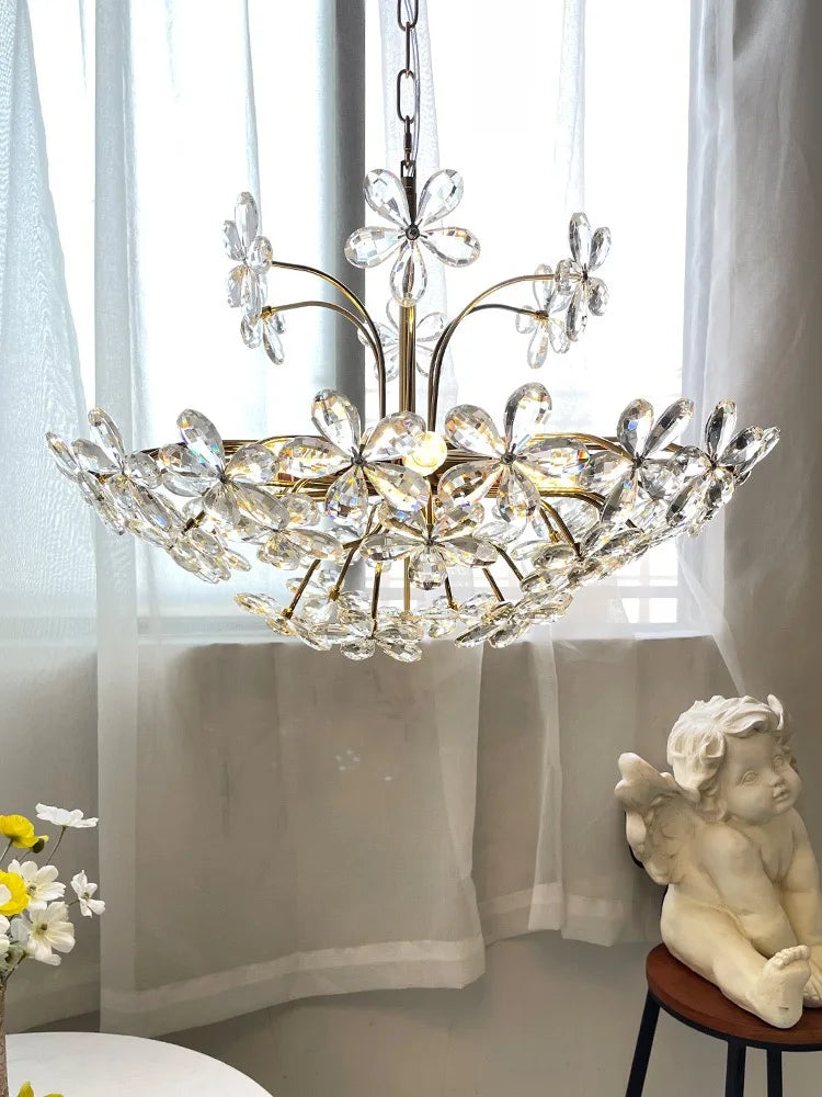 Crystal Flower Pendent Chandelier - Modern Design for Living Room, Restaurant, and Bedroom