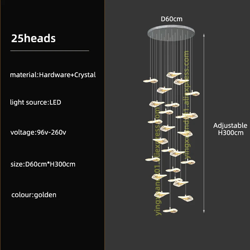 Crystal Glass Staircase Chandelier: Modern Nordic Luxury Living Room Lighting